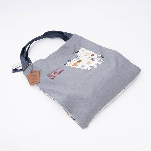 Kusuguru Japan Three Cats Embroidered Large Tote Bag - Gray - Picture 2 of 10
